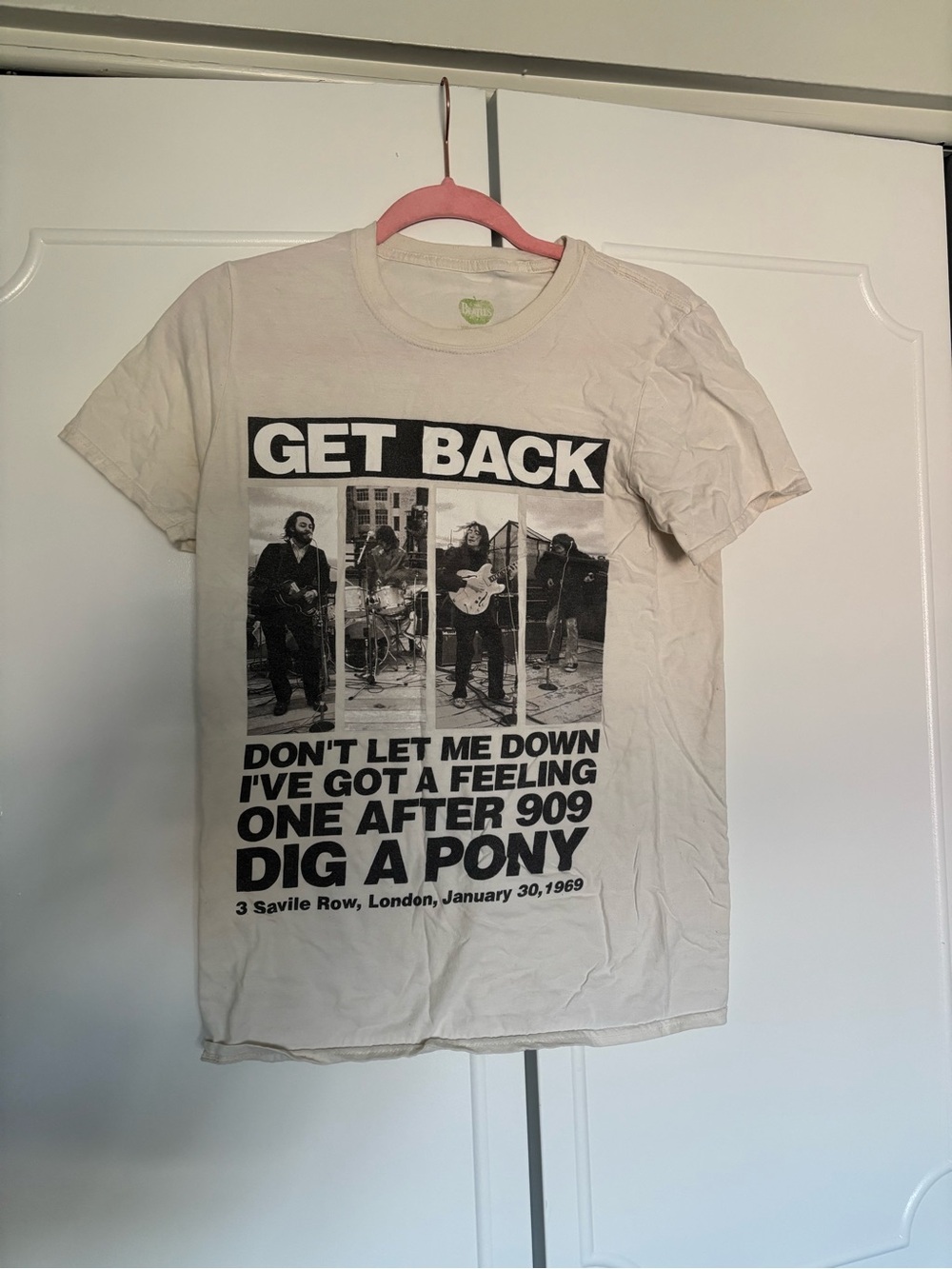 Beatles Rooftop - Get Back Graphic Crewneck T-Shirt - Cream